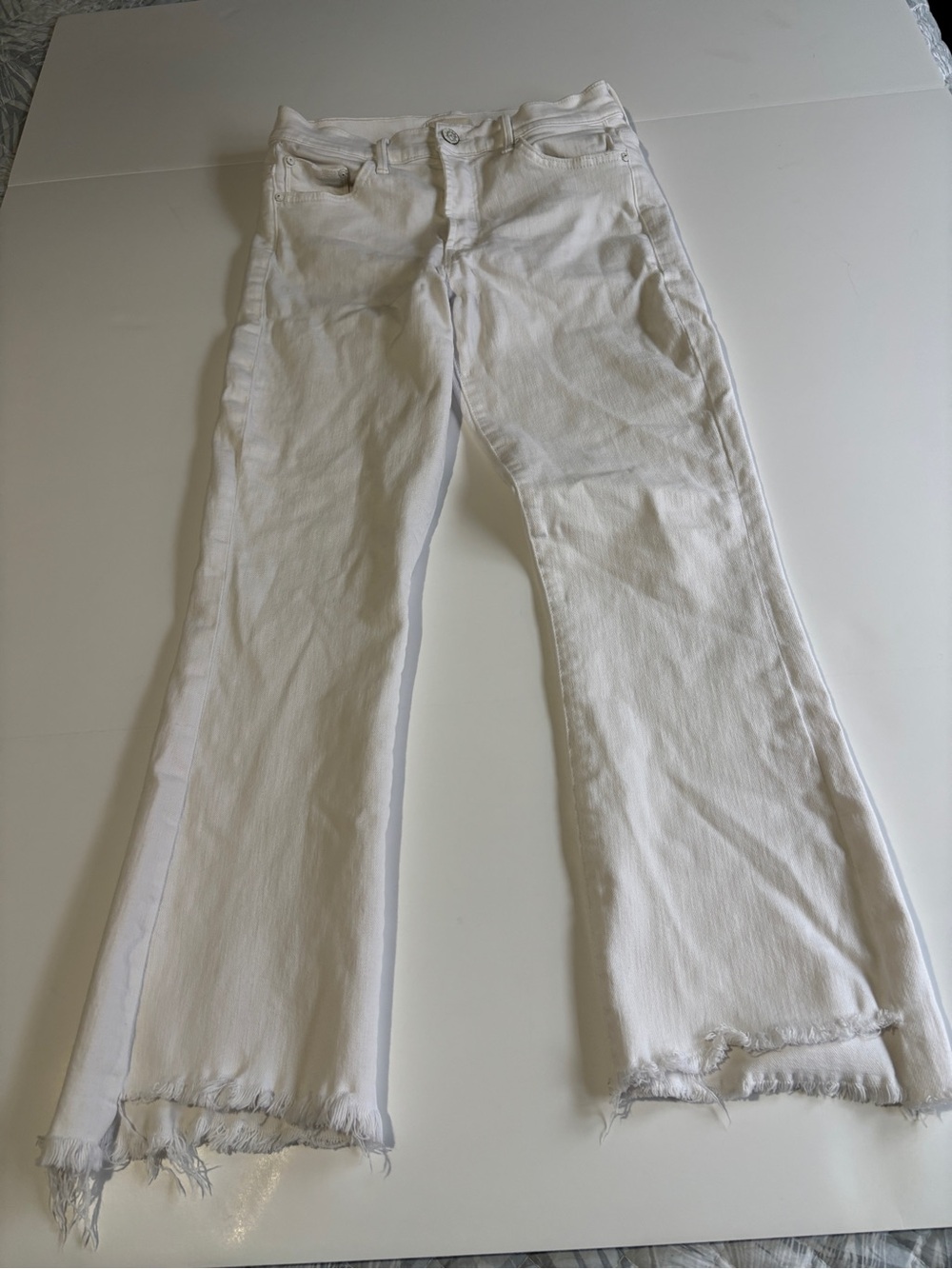 MOTHER The Insider Crop Step Fray Jeans Fairest Of Them All White - Size 26